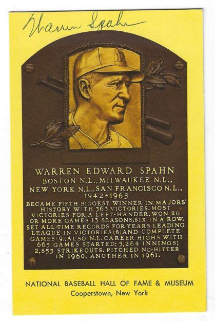 Autographed Warren Spahn Hall Of Fame Gold Plaque Main Line Autographs