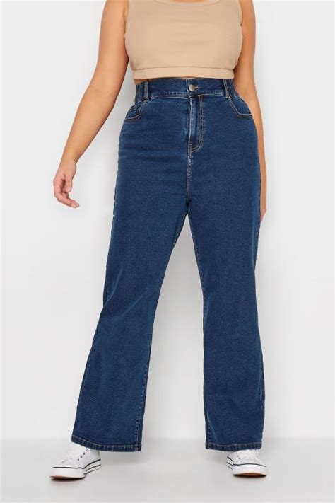 Yours Plus Size Blue Elasticated Waist Stretch Wide Leg Jeans Yours Clothing