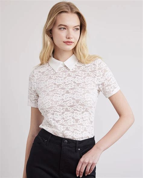 Short Sleeve Lace Blouse With Shirt Collar Rwandco