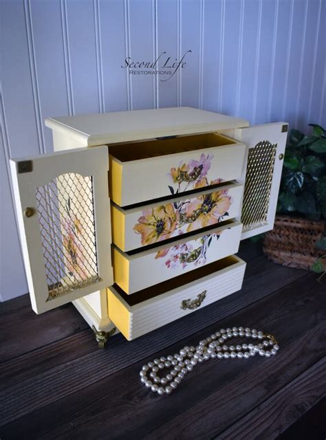 Musical Upcycled Vintage Jewelry Box Light Yellow Pa Gem