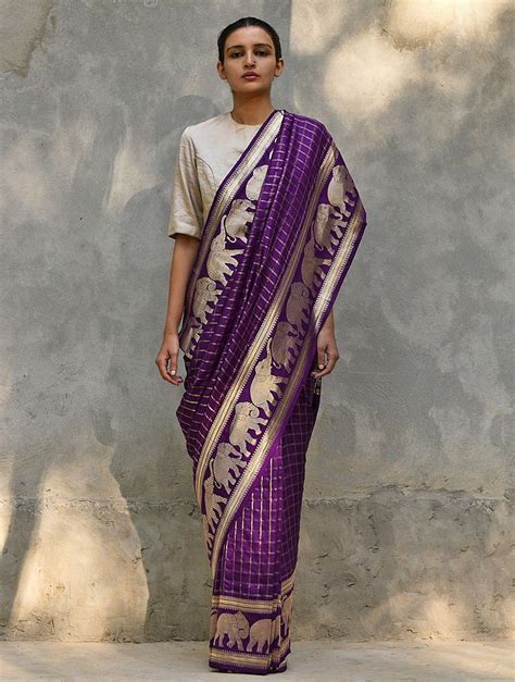 Buy Purple Handwoven Silk Saree Sarees Woven Three Shuttle With