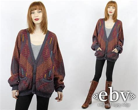 Vintage 90s Southwestern Cardigan Oversized Sweater Oversized Etsy