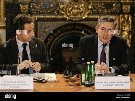 Prime Minister Gordon Brown (right) makes his introductory speech at a ...