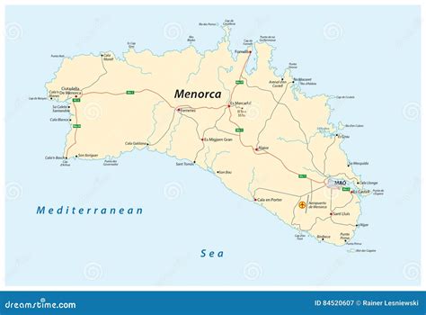 Street Map of the Spanish Balearic Island of Menorca Stock Vector ...