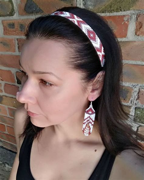 Authentic Native American Style Headband Red Brown White Etsy