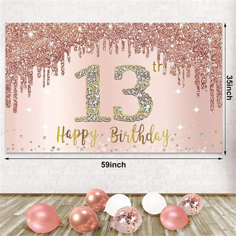 13th Birthday Backdrop And Balloon Garland Arch Decorations Rose Gold 13 Birthday Banner Balloon