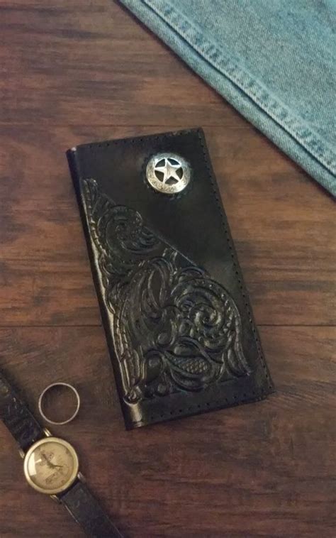 Mens Leather Wallet Hand Carved And Dyed By Threecreationleather