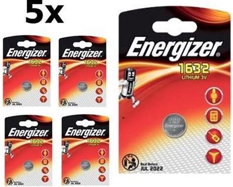 5 Stuks 5 Blister Energizer CR1632 125mAh 3V Lithium Knoopcel