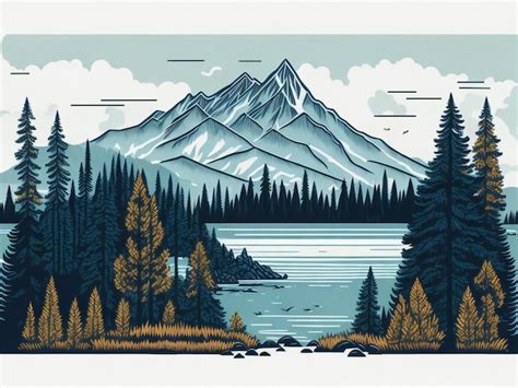 Premium Ai Image Mountain With Pine Trees And Lake Landscape Hand