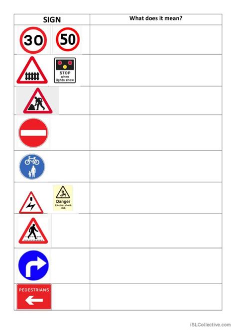 Road signs worksheet pictur…: English ESL worksheets pdf & doc