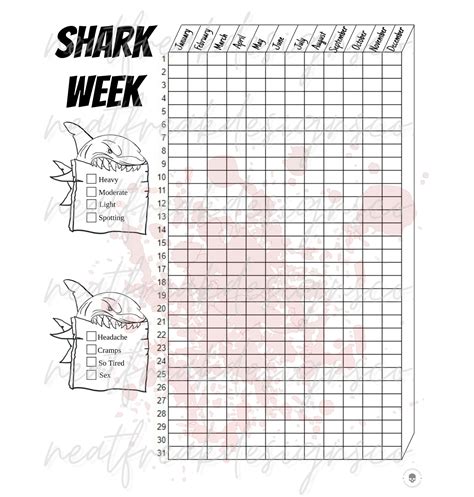 Customizable Shark Week Period Tracker Printable And Digital Options Etsy