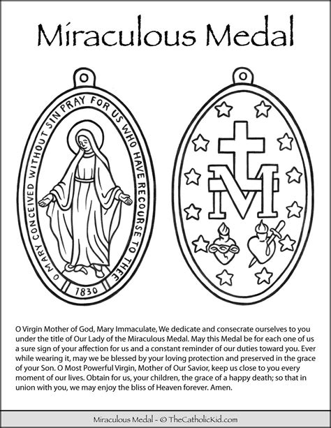 Miraculous Medal Prayer Coloring Page Thecatholickid