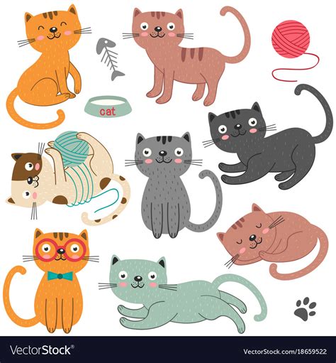 Set Of Isolated Cats Character Royalty Free Vector Image