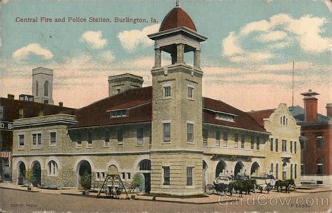 Central Fire and Police Station Burlington, IA Postcard