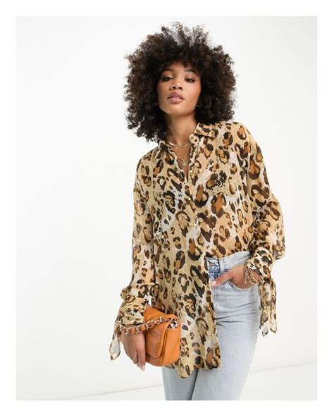 River Island Leopard Print Chiffon Blouse In White Lyst