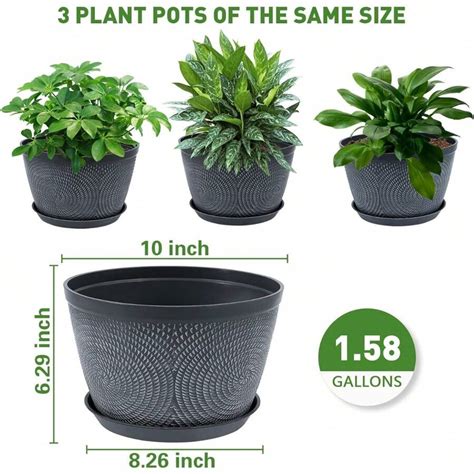 10 Inch Flower Pots Planters For Outdoor Indoor 3 Pack Plastic Plant