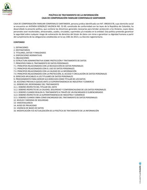 Pdf Pol Tica De Tratamiento De La Informaci N Caja De