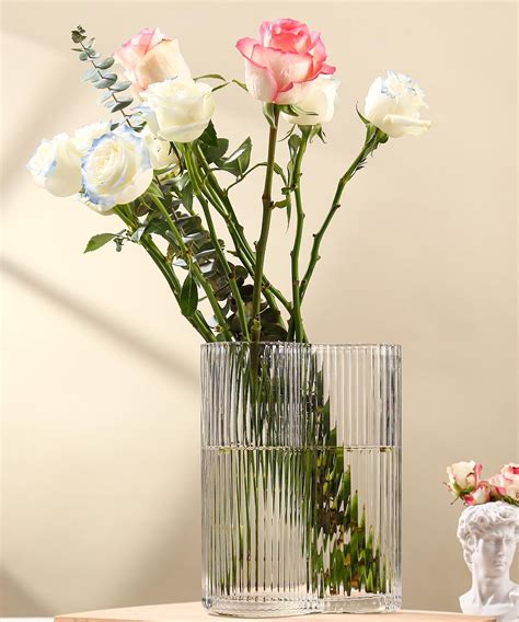 Amazon Ribbed Glass Vase Clear Flower Vase Aesthetics Flower Vases