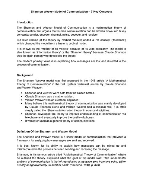 Shannon Weaver Model Of Communicationexplanation And Discussion About