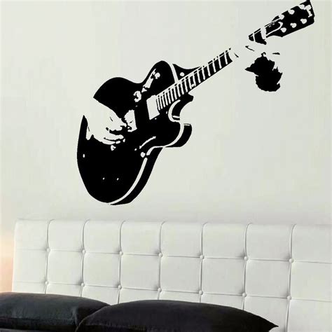 GRAND GUITARE GUITARISTE MUR ART STICKER MURAL AUTOCOLLANT POCHOIR