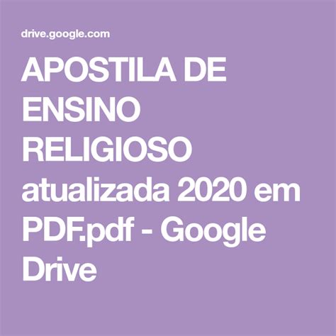 APOSTILA DE ENSINO RELIGIOSO Atualizada 2020 Em PDF Pdf Google Drive