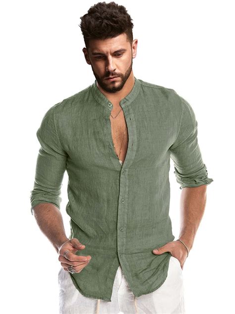 Manfinity RSRT Hombres Camisa cuello alzado con botón Moda de Mujer