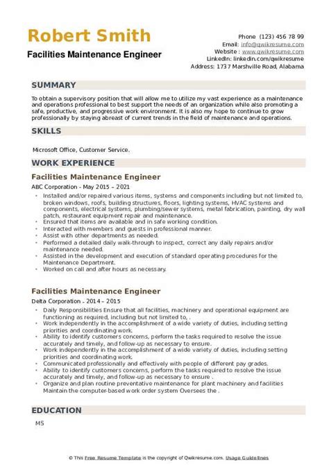 Building Maintenance Engineer Resume Wlunarian