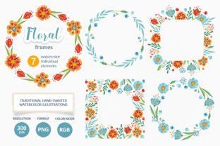 Bright Watercolor Floral Png Frames Graphic By Vikky Art Store