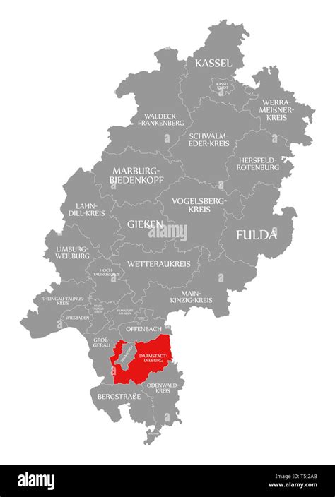 Darmstadt-Dieburg county red highlighted in map of Hessen Germany Stock ...