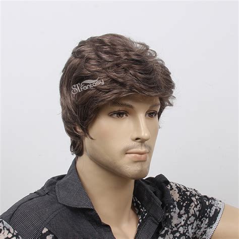 Short Curly Ash Brown Artificial Hair Wig For Men