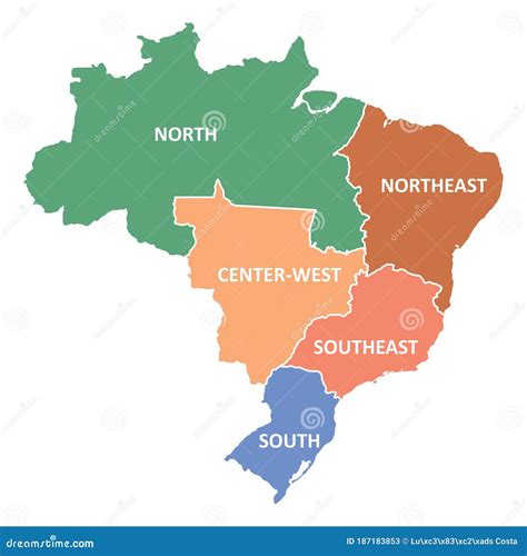 Brazil regions map stock illustration. Illustration of center - 187183853