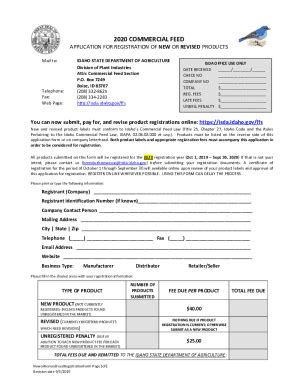 Fillable Online Agri Idaho Form Commercial Feed Registration Fax Email