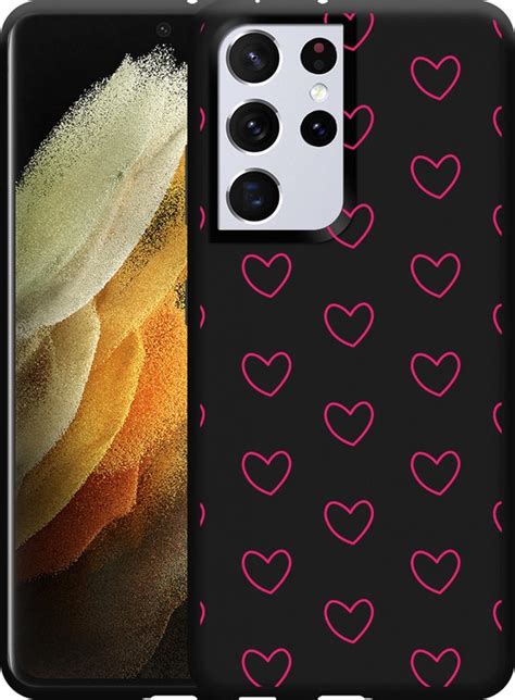 Hoesje Geschikt Voor Galaxy S21 Ultra Zwart Kleine Hartjes Bol