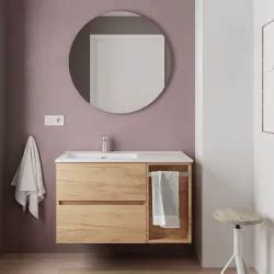 Mobile Bagno Sospeso 100 Cm Lavabo Sx Con Toletta Rovere Africa E