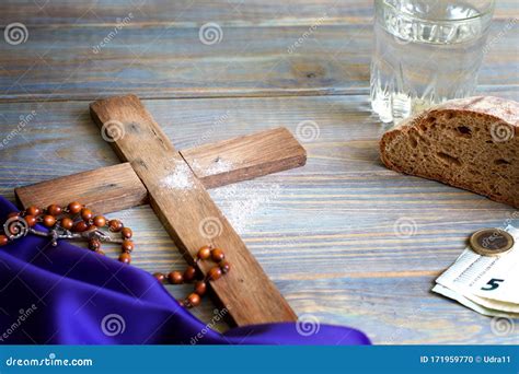 Prayer Almsgiving Fasting Ash Wednesday Concept with Wooden Cross Stock ...