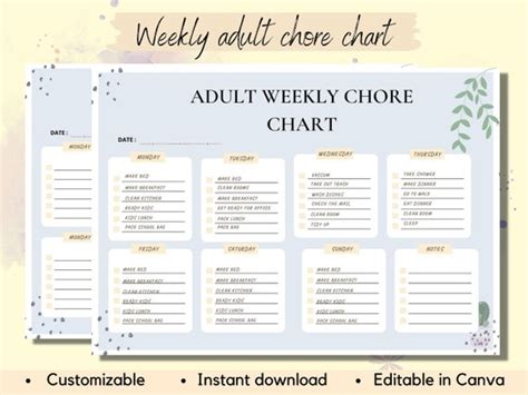 Chores Chart Adult Chore Charts Adultschore Charts Svgto Do Etsy