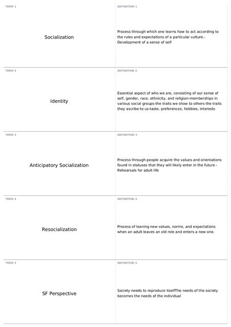 Exam 1 Flashcards Chapter 5 Socy 101 Introductory Sociology Docsity