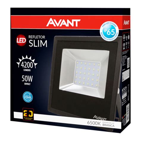 Refletor Led 50w Cob Avant Bivolt Slim Ip65 Branco Frio 6500k Em