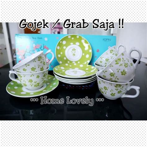 Jual GOJEK Cangkir Set Keramik Kopin Motif Cangkir Tatakan 12pcs Di