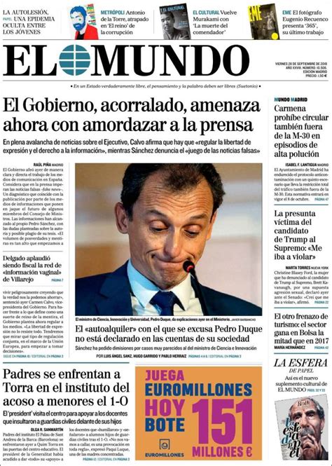 Periódico El Mundo España Periódicos De España Edición De Viernes