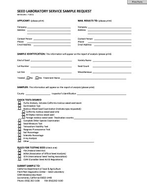 Fillable Online Co Sutter Ca Seed Lab Service Sample Request Form 68