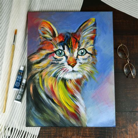 Cat Painting on Canvas Cat Wall Art Decor Original Cat Lover Gift Hand ...