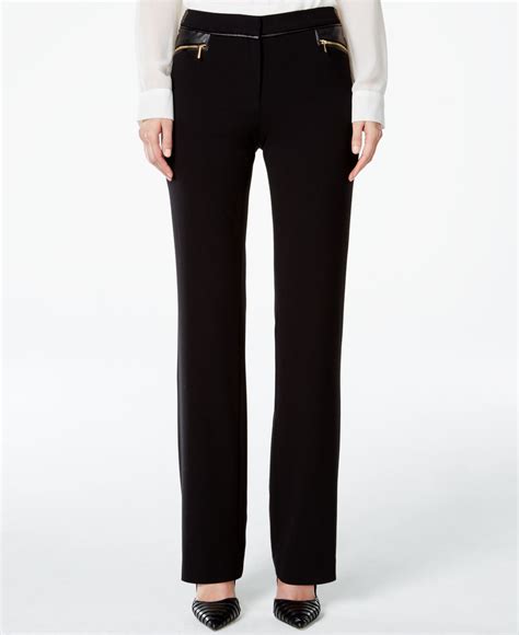 Calvin Klein Faux Leather Trim Straight Leg Pants In Black Lyst