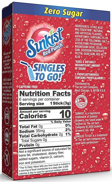 Sunkist Zero Sugar Singles-to-Go in 2022 | Sugar ingredients, Sunkist, Sugar free drinks