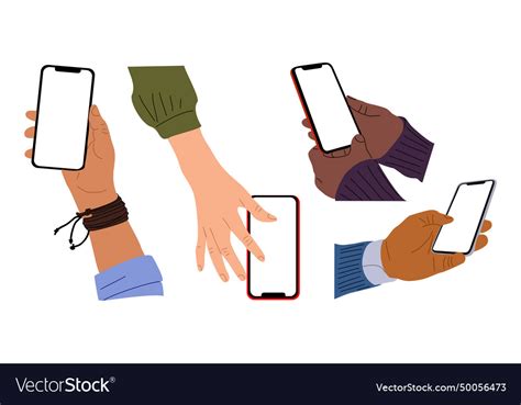 Different Hands Holding Mobile Phones Set Vector Image