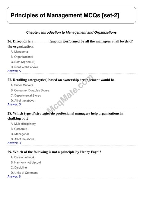 Principles Of Management Solved Mcqs Set 2 Mcq Mcqmate