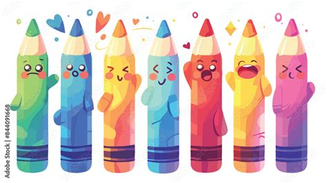 Cute Kawaii Crayons Characters Clipart Vector Set Stock Vector Adobe