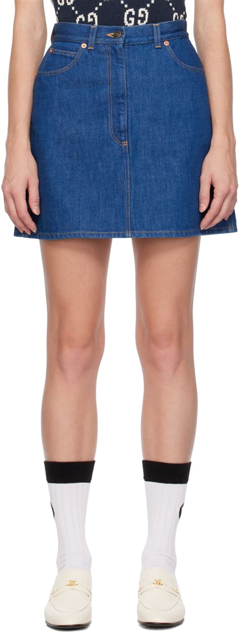 Gucci Blue Patch Denim Miniskirt Ssense Canada