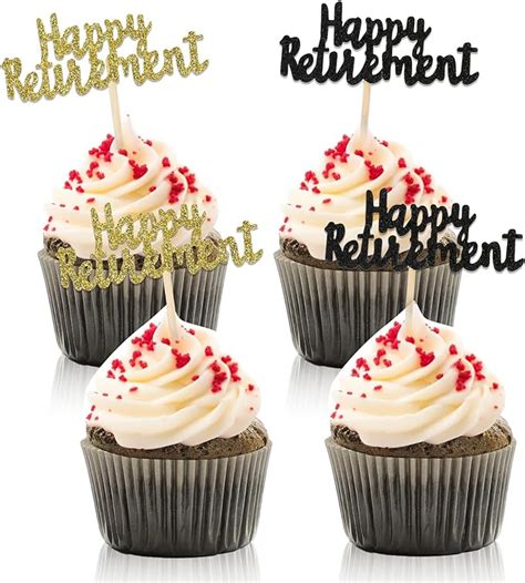 Pcs Happy Retirement Cupcake Toppers Black Gold Glitter Retirement