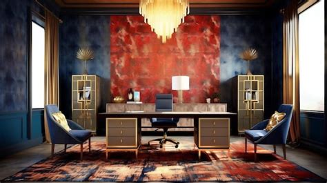 Premium Ai Image Generative Ai Glamorous Art Deco Home Office